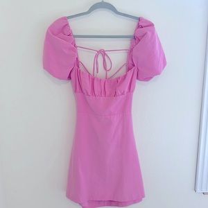 Lace up pink Zara puff sleeve mini dress Sz M